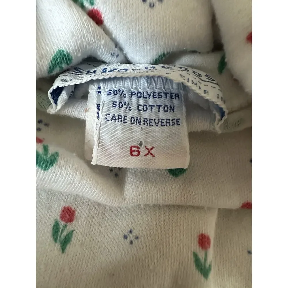 Vintage OshKosh B’gosh Logo Floral Turtleneck Size 6x White Red Tulips Flowers